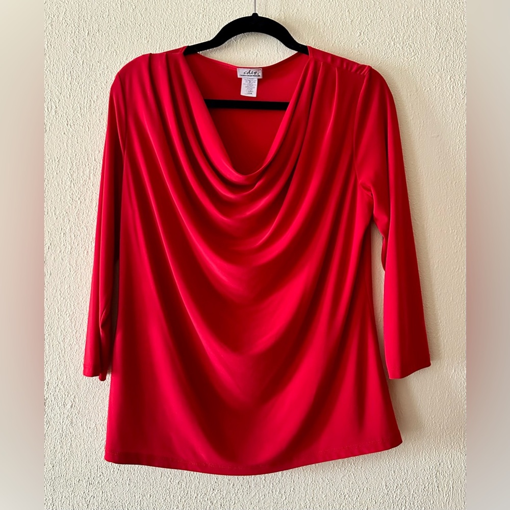 Elegant Red Cowl Neck Blouse